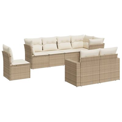 vidaXL 8-delige Loungeset met kussens poly rattan beige