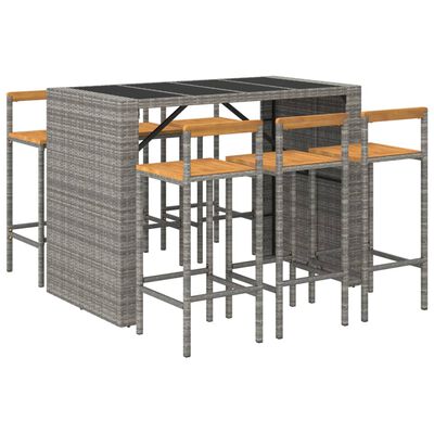 vidaXL 7-delige Tuinbarset poly rattan en massief acaciahout grijs