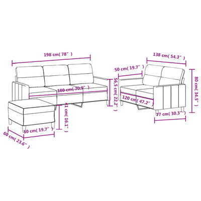 vidaXL 3-delige Loungeset met kussens stof crèmekleurig