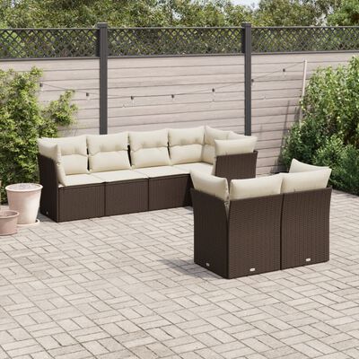 vidaXL 7-delige Loungeset met kussens poly rattan bruin