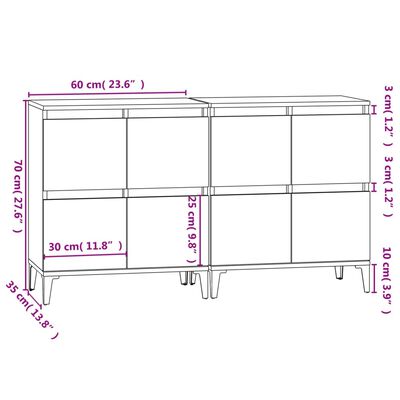 vidaXL Dressoirs 2 st 60x35x70 cm bewerkt hout grijs sonoma eikenkleur