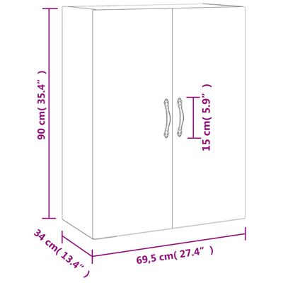 vidaXL Wandkast 69,5x34x90 cm bewerkt hout gerookt eikenkleurig