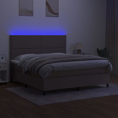 vidaXL Boxspring met matras en LED stof taupe 180x200 cm