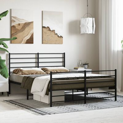 vidaXL Bedframe met voetbord zonder matras metaal zwart 160x200 cm