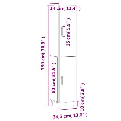 vidaXL Hoge kast 34,5x34x180 cm bewerkt hout betongrijs