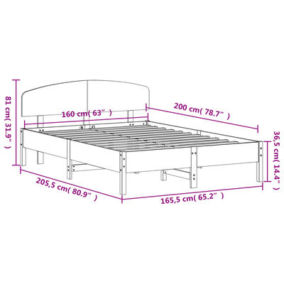 vidaXL Bedframe zonder matras massief grenenhout wit 160x200 cm