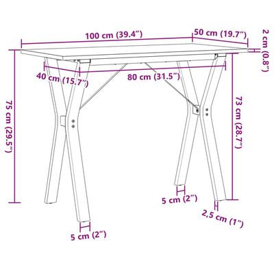 vidaXL Eettafel Y-frame 100x50x75 cm massief grenenhout en gietijzer