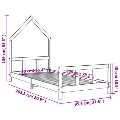 vidaXL Kinderbedframe 90x200 cm massief grenenhout zwart