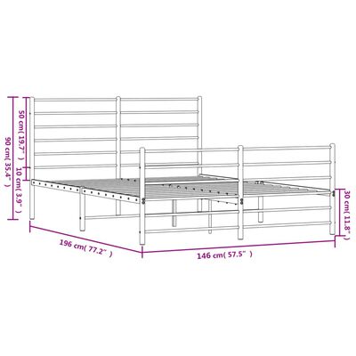 vidaXL Bedframe met hoofd- en voeteneinde metaal zwart 140x190 cm