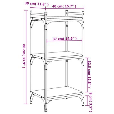 vidaXL Boekenkast 3-laags 40x30x86 cm bewerkt hout grijs sonoma