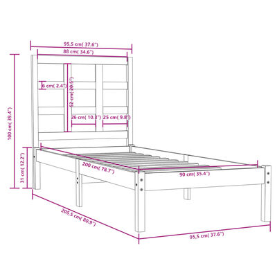 vidaXL Bedframe massief hout 90x200 cm