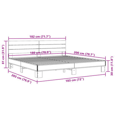 vidaXL Bedframe bewerkt hout metaal bruin eikenkleur 180x200 cm