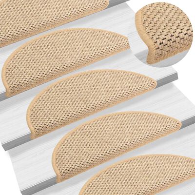 vidaXL Trapmatten zelfklevend 15 st sisal-look 65x21x4 cm lichtbeige