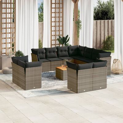 vidaXL 12-delige Loungeset met kussens poly rattan grijs