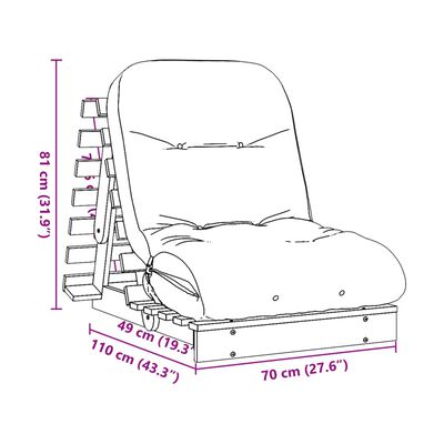 vidaXL Futon slaapbank met matras 70x206x11 cm massief grenenhout wit