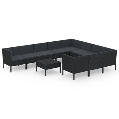 vidaXL 11-delige Loungeset met kussens poly rattan zwart