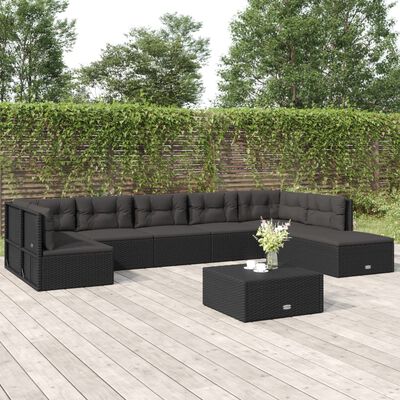 vidaXL 8-delige Loungeset met kussens poly rattan zwart