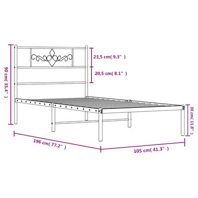 vidaXL Bedframe met hoofdbord metaal wit 100x190 cm