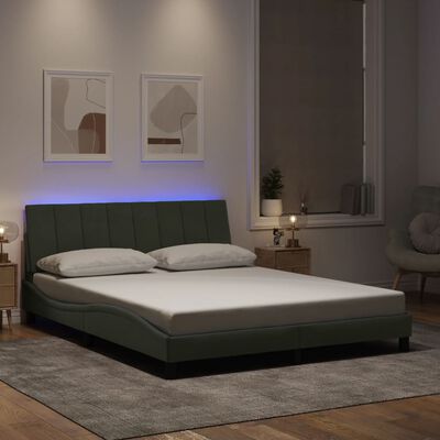 vidaXL Bedframe met LED-verlichting fluweel lichtgrijs 160x200 cm