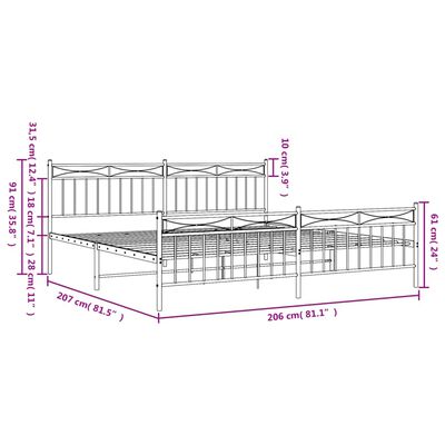 vidaXL Bedframe met hoofd- en voeteneinde metaal wit 200x200 cm