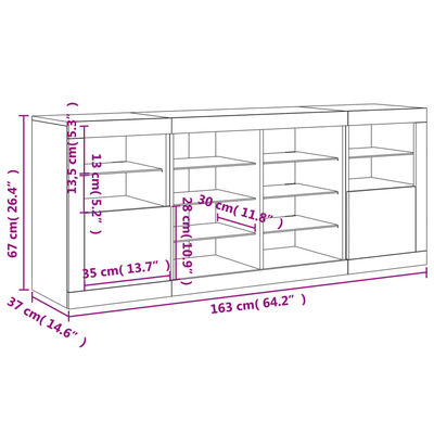 vidaXL Dressoir met LED-verlichting 163x37x67 cm wit