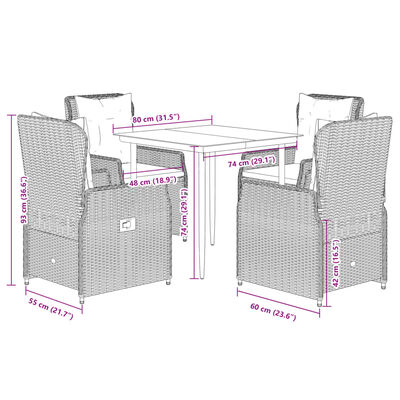 vidaXL 5-delige Tuinset met kussens poly rattan beige