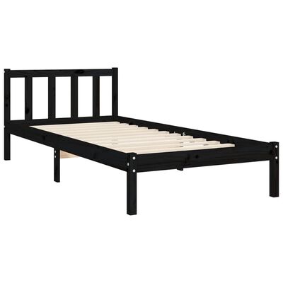 vidaXL Bedframe met hoofdbord massief hout zwart 90x200 cm