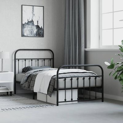 vidaXL Bedframe met hoofd- en voeteneinde metaal zwart 100x190 cm