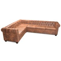 vidaXL Chesterfield hoekbank 6-zits kunstleer bruin