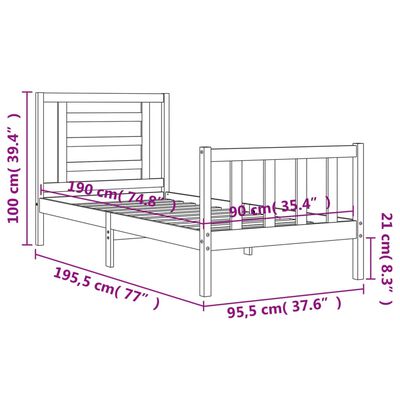 vidaXL Bedframe met hoofdbord massief hout wit