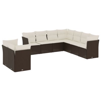 vidaXL 9-delige Loungeset met kussens poly rattan bruin