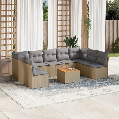 vidaXL 10-delige Loungeset met kussens poly rattan gemengd beige