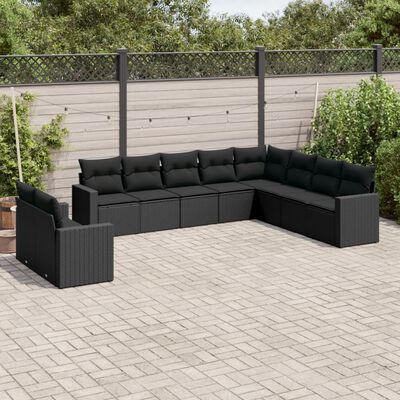 vidaXL 10-delige Loungeset met kussens poly rattan zwart