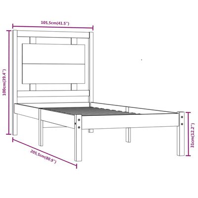 vidaXL Bedframe massief hout honingbruin 100x200 cm