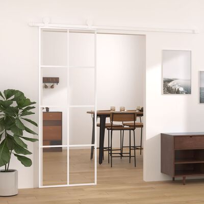 vidaXL Schuifdeur 76x205 cm ESG-glas en aluminium wit