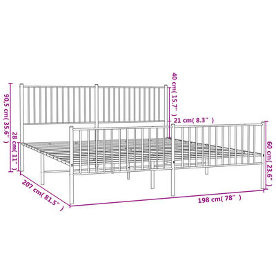 vidaXL Bedframe met hoofd- en voeteneinde metaal wit 193x203 cm