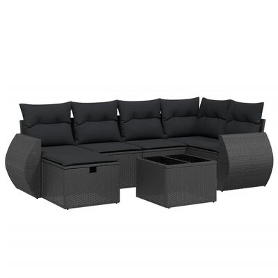 vidaXL 7-delige Loungeset met kussens poly rattan zwart