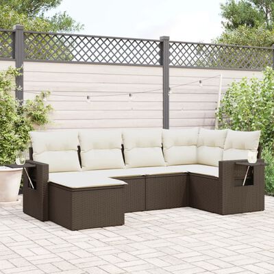 vidaXL 6-delige Loungeset met kussens poly rattan bruin