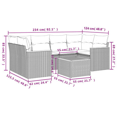 vidaXL 7-delige Loungeset met kussens poly rattan zwart