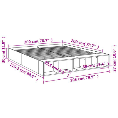 vidaXL Bedframe massief hout wit 200x200 cm