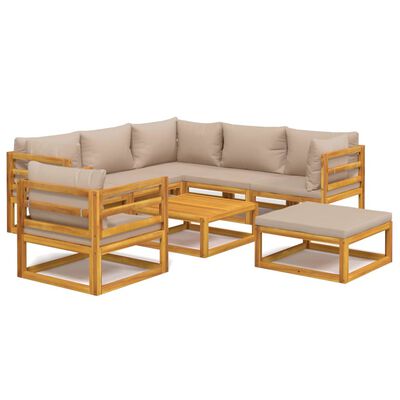 vidaXL 8-delige Loungeset met kussens massief hout taupe