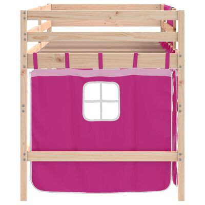 vidaXL Kinderhoogslaper met gordijnen 90x200 cm grenenhout roze