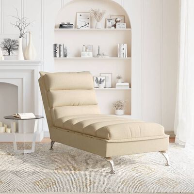 vidaXL Chaise longue met kussens stof crèmekleurig