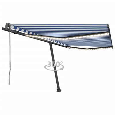 vidaXL Luifel automatisch met LED en windsensor 450x300 cm blauw wit