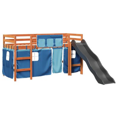 vidaXL Kinderhoogslaper met gordijnen 80x200 cm grenenhout blauw