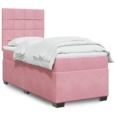 vidaXL Boxspring met matras fluweel roze 80x200 cm