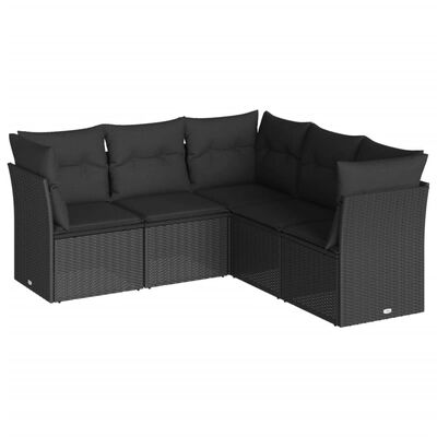 vidaXL 5-delige Loungeset met kussens poly rattan zwart