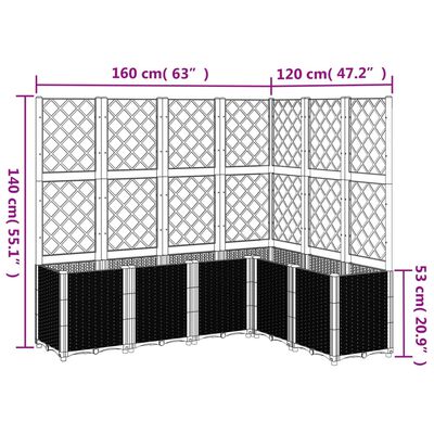 vidaXL Plantenbak met latwerk 160x120x140 cm polypropeen lichtgrijs