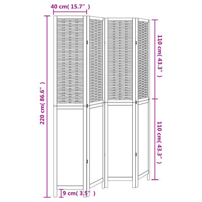 vidaXL Kamerscherm met 4 panelen massief paulowniahout wit