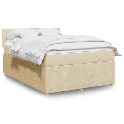 vidaXL Boxspring met matras stof crèmekleurig 160x200 cm